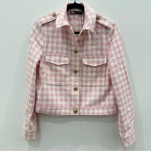 NWOT Zara Structured Pink Gingham Cropped Blazer. Blogger fave. - Picture 7 of 13